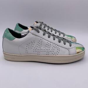 P448 John Women's White Leather Glitter Camo Iridescent Sneakers - Size: EUR 36